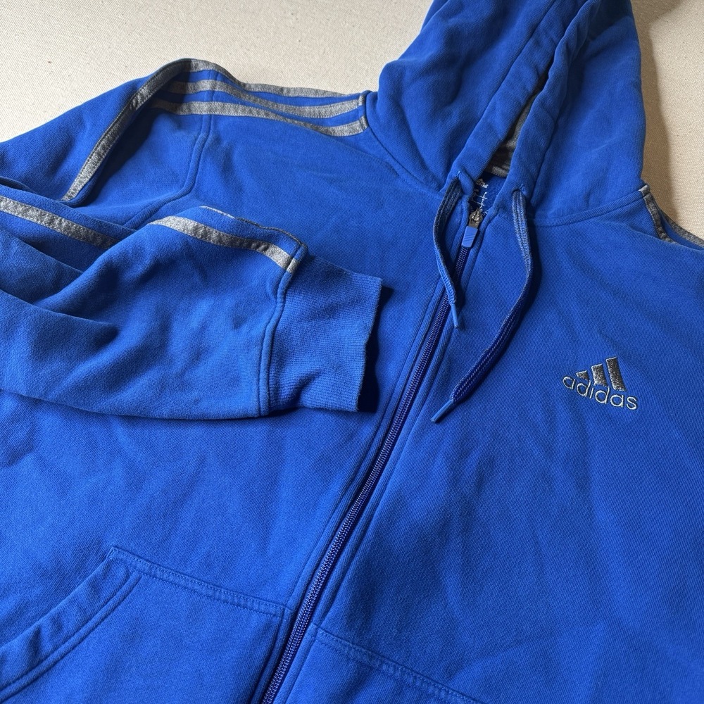 Adidas Men's Full Zip Hoodie Sweatshirt Royal Blue Grey Accents Size Large